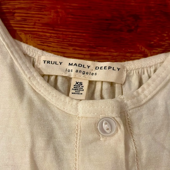 Beautiful Ecru Jersey Tank Blouse, by Truly Madly Deeply, Los Angeles. Size XS - Picture 2 of 4